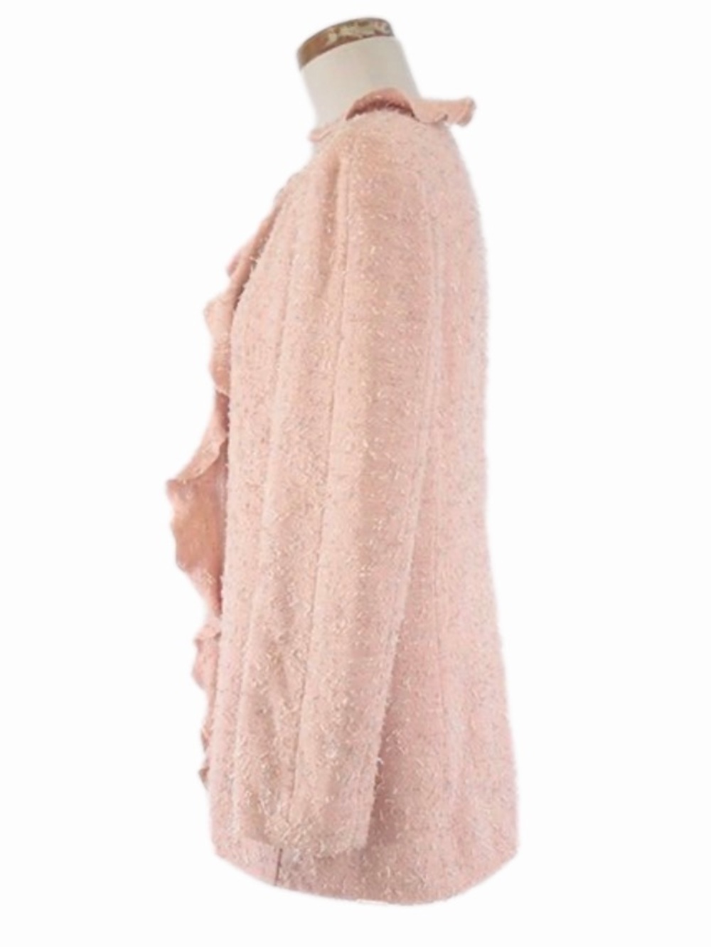 Chanel Vintage 1999 Pink Rosa Tweed Giacca Gonna Ruffle Jacket - Picture 2 of 6
